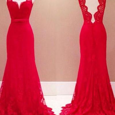 Elegant Mermaid Prom Dress, V-ncek Prom Dress, Long Prom Dress, Red