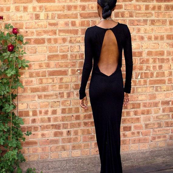 black long sleeve backless gown