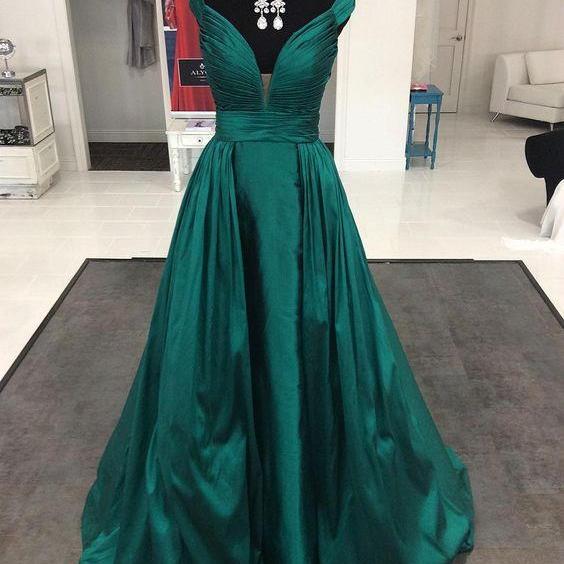 Elegant Emerald Green Satin Long Formal Evening Gowns, Evening Dresses ...