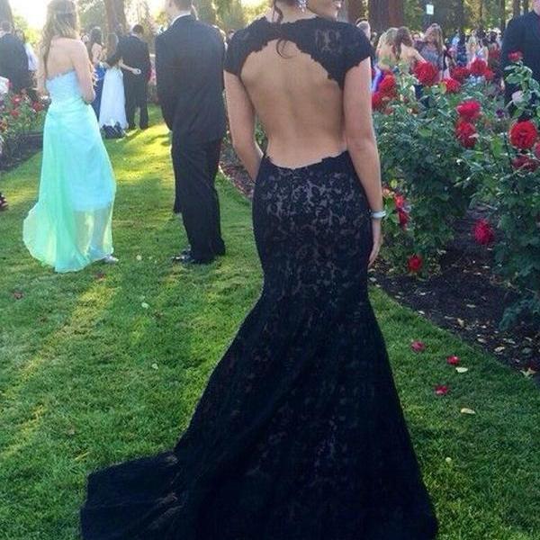 Black Mermaid Prom Dresses NEW Long Sleeves Backless Evening Dress Formal Gowns 