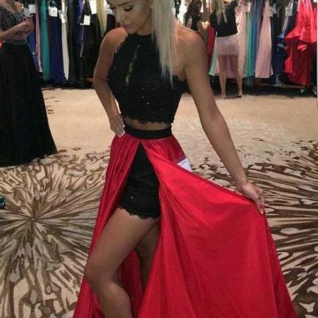 black and red two piece dress