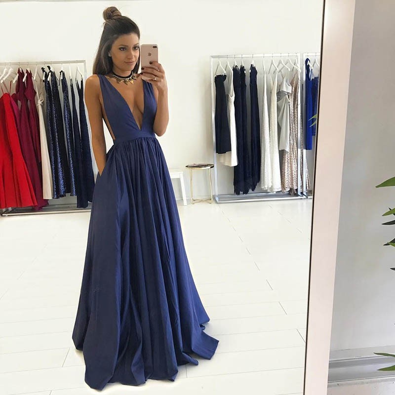 Deep V-neck A-line Floor Length Dress main image 1
