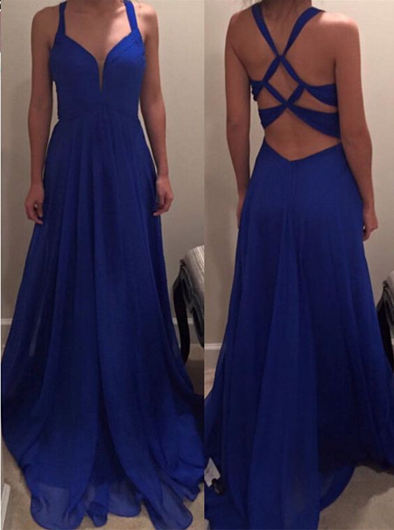 Sexy Royal Blue Prom Dress, Evening Party Gown Cross Back, Blue Prom ...