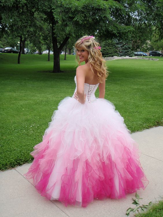 New Ball Gown Sweetheart Tulle Ombre Blue Quinceanera Dress, Pink Prom ...
